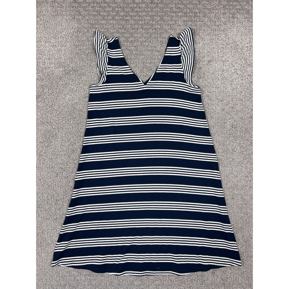 LOFT Dress Womens Small Blue Stripe V Neck Trapeze Sundress Nautical Travel